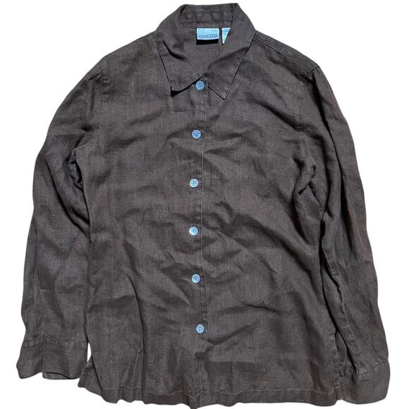 Chico's Women's Button Up Long Sleeve Brown Size 8 - Picture 1 of 5
